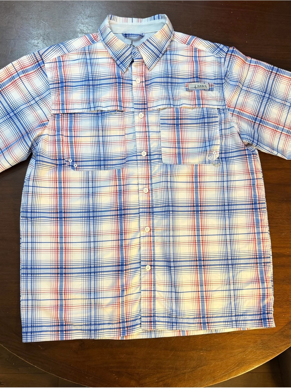 Habit Outdoors short-sleeve Americana Plaid river guide fishing shirt Size Large